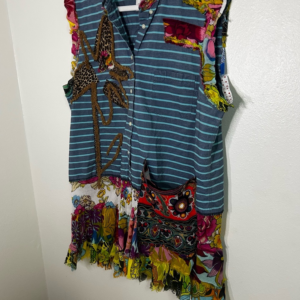 Gap Striped Button Down Patchwork Funky Patterned… - image 2